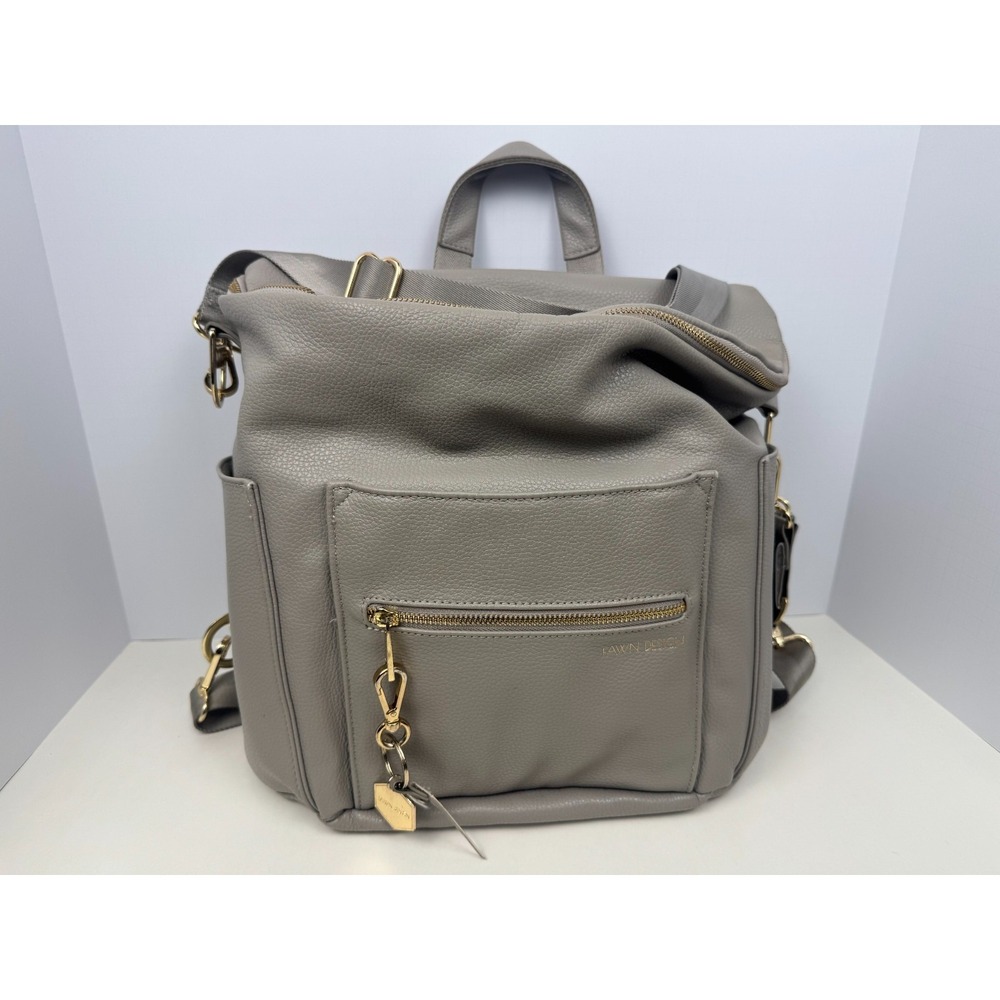 FAWN‎ DESIGN Diaper Bag Backpack Gray Faux Leather Large Baby Bag + Wristlet